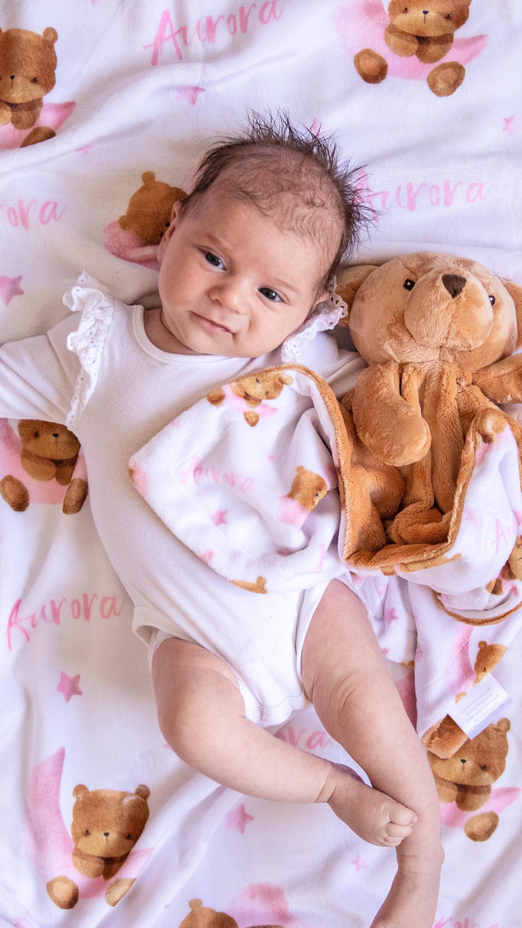 Pink Bear - Personalised Minky Blanket
