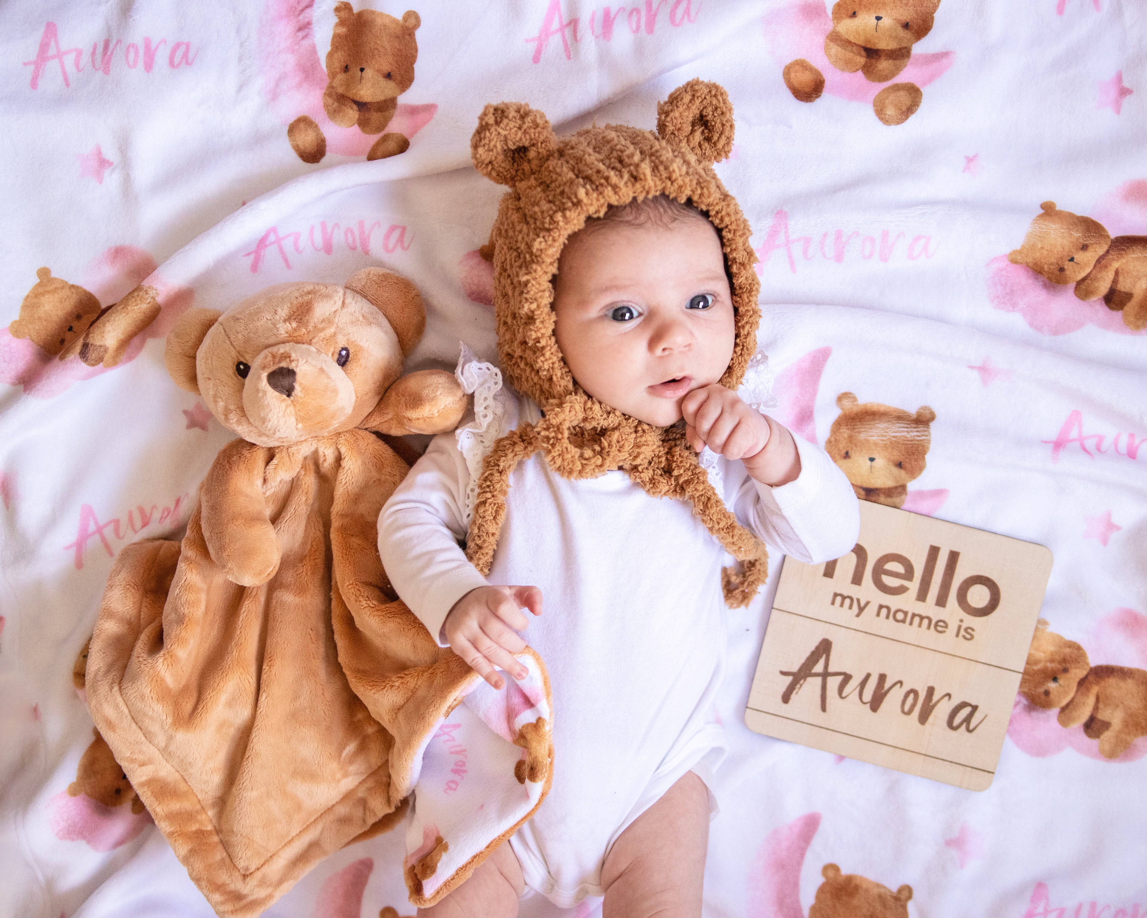 Pink Bear - Personalised Keepsake Blanket