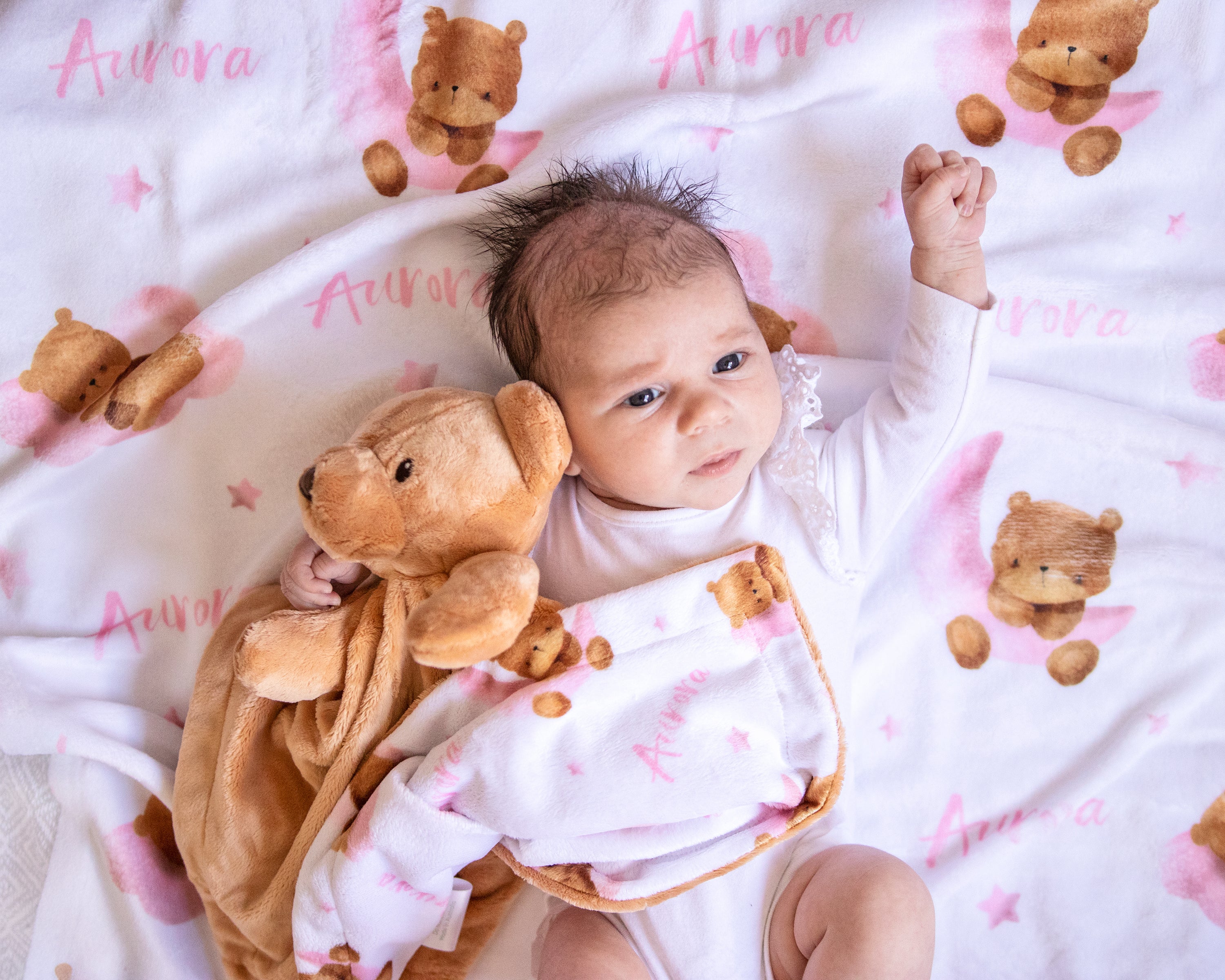 Pink Bear - Personalised Keepsake Blanket