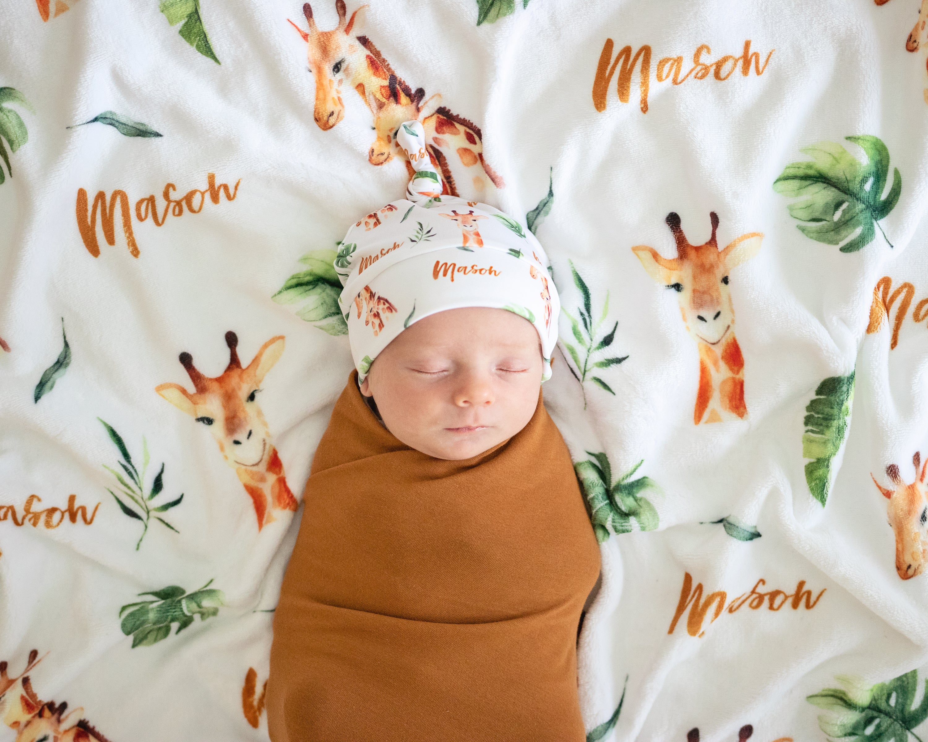Floral Giraffes - Personalised Minky Blanket