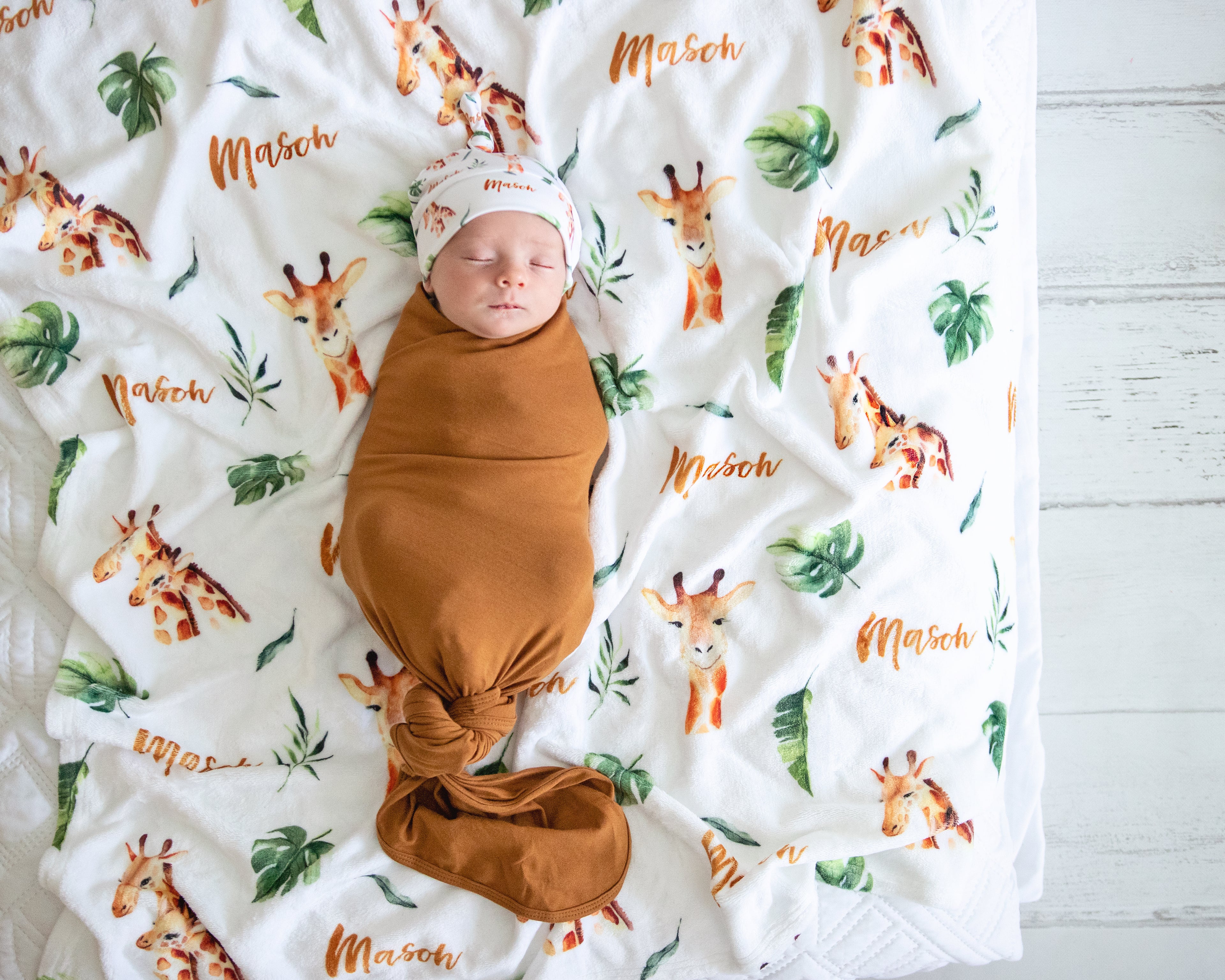 Floral Giraffes - Personalised Keepsake Blanket