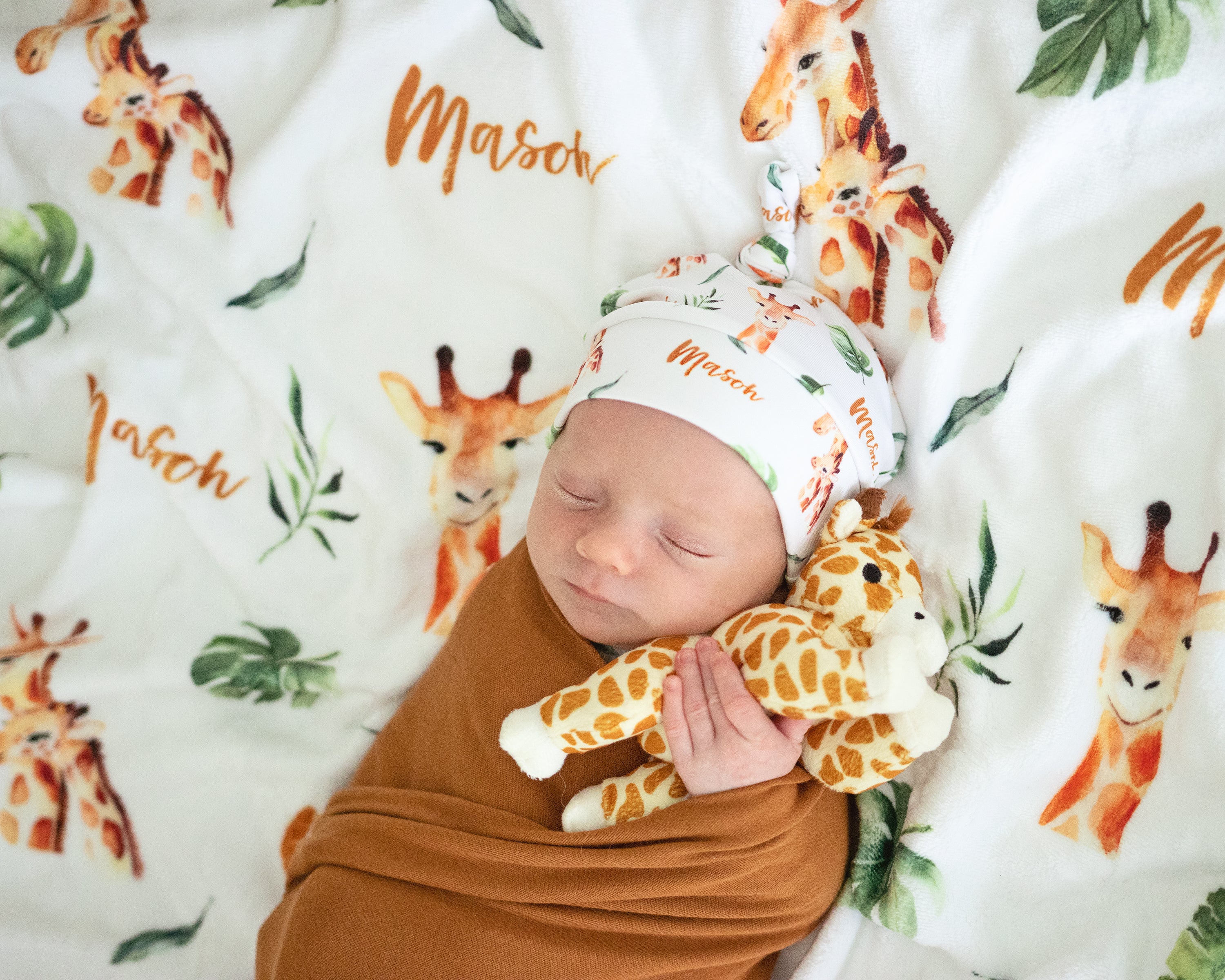 Floral Giraffes - Personalised Keepsake Blanket