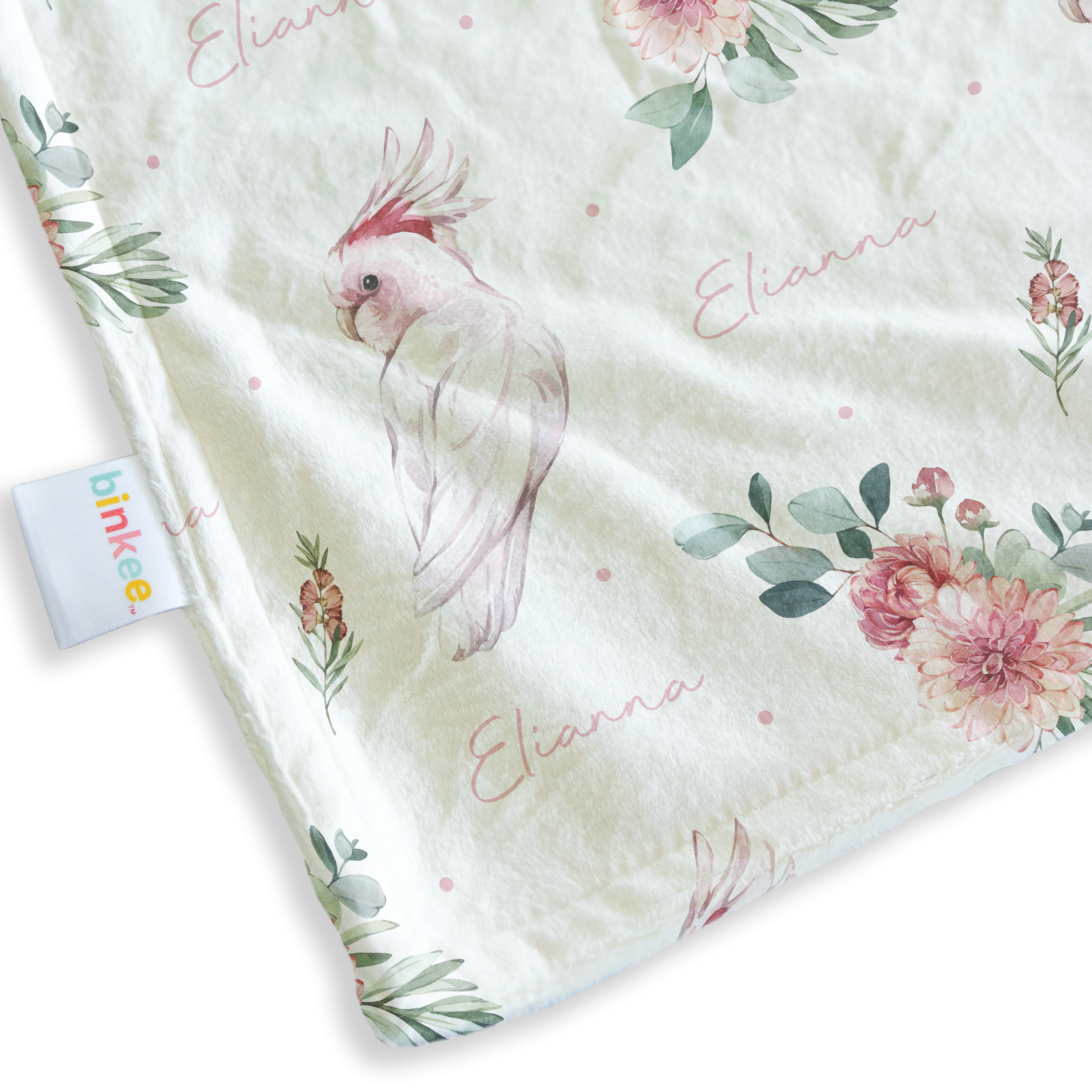 Pink Cockatoo - Personalised Minky Blanket