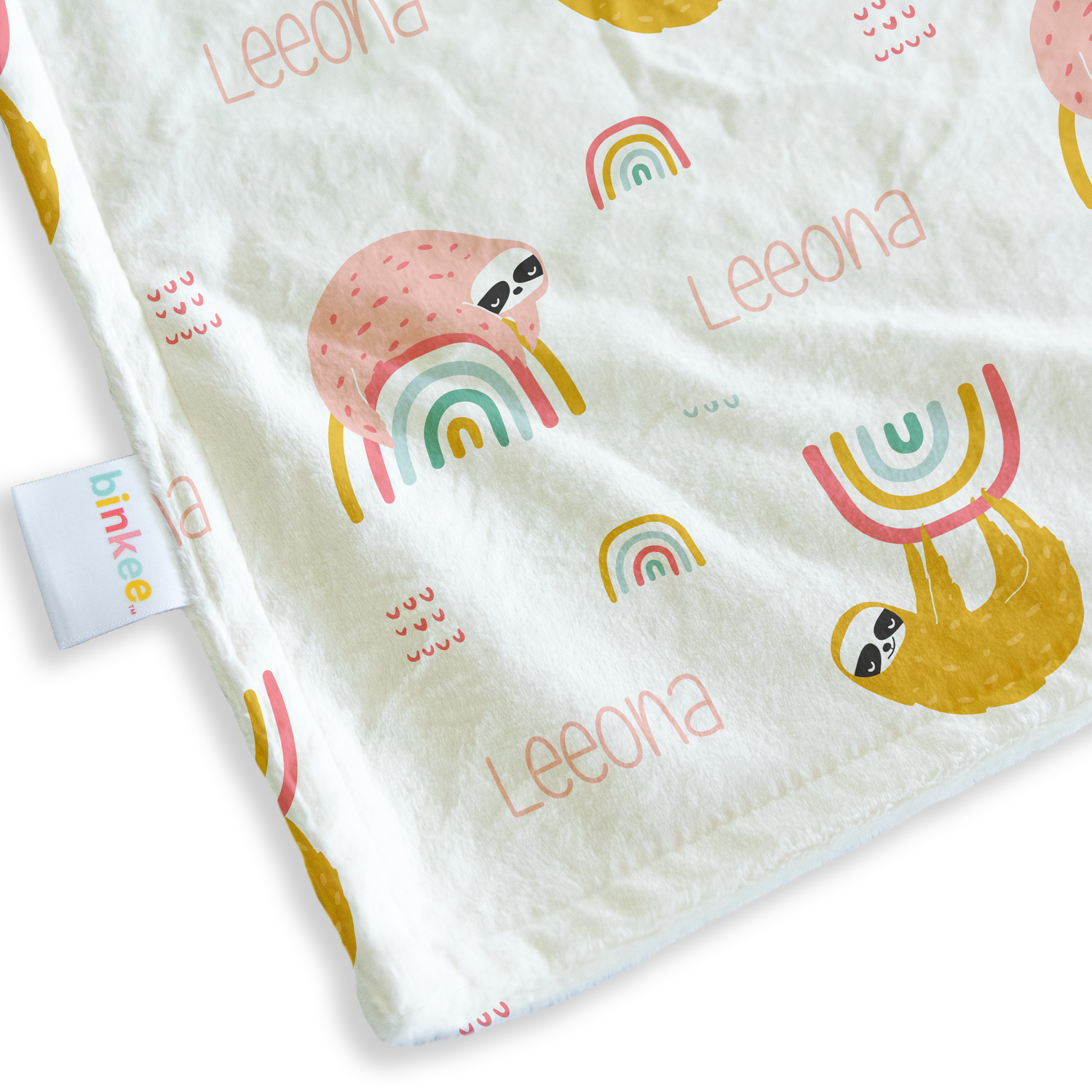 Rainbow Sloths (Pink) - Personalised Minky Blanket