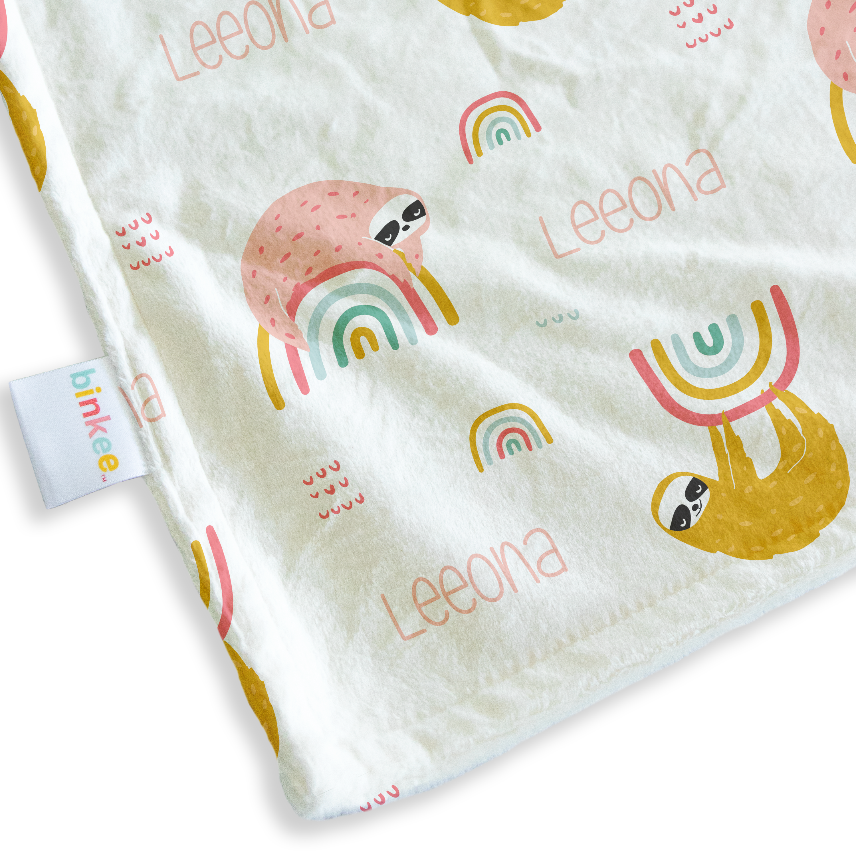 Rainbow Sloths (Pink) - Personalised Minky Blanket
