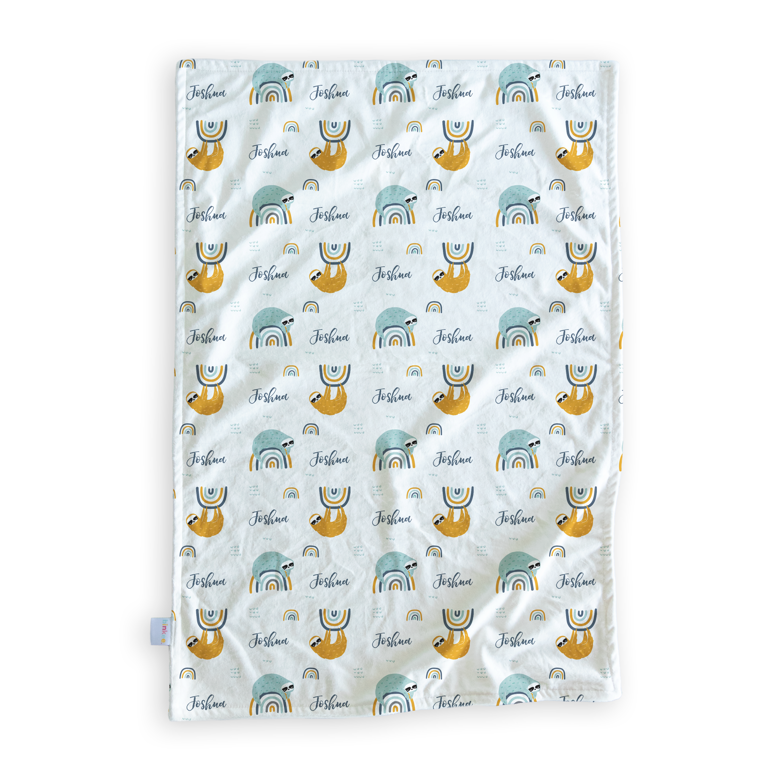 Rainbow Sloth (Blue) - Personalised Minky Blanket