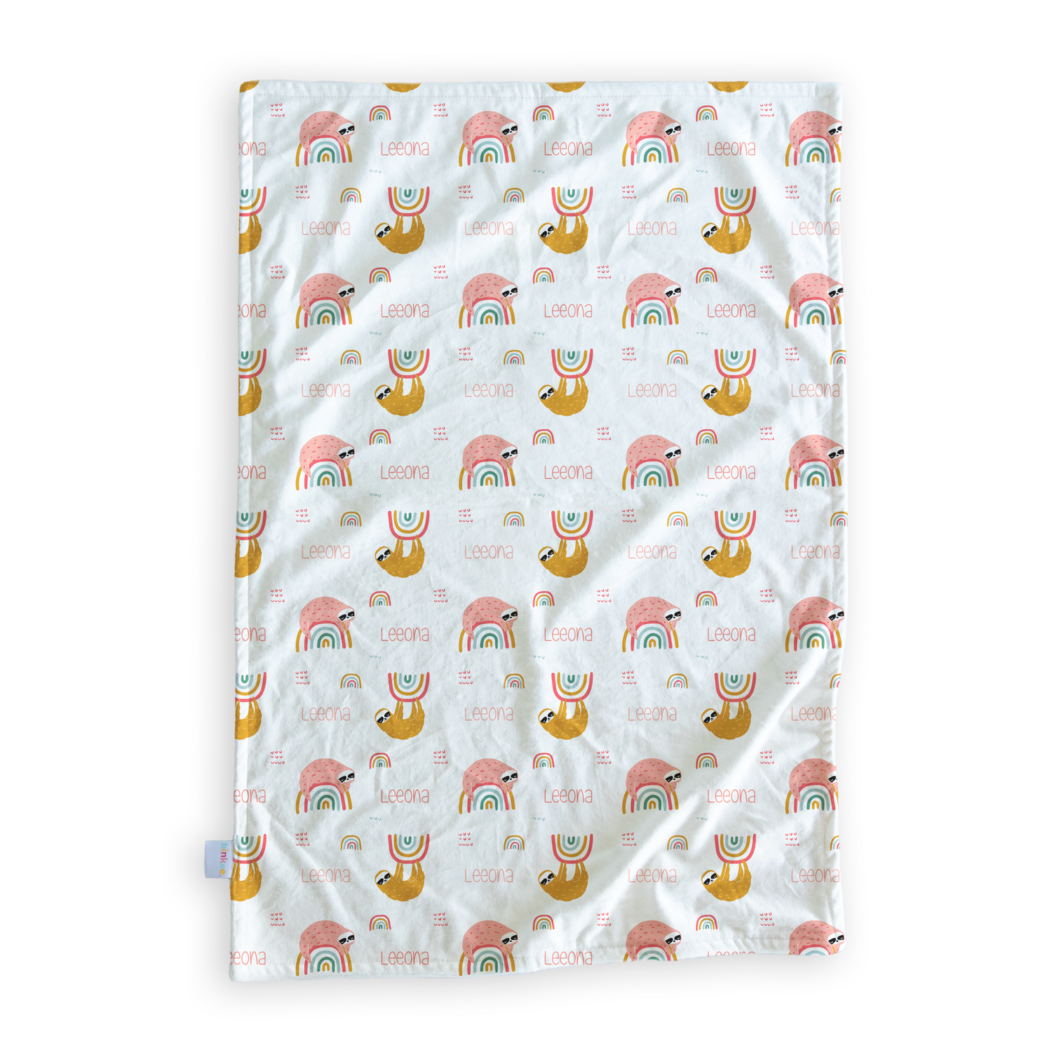 Rainbow Sloths (Pink) - Personalised Minky Blanket