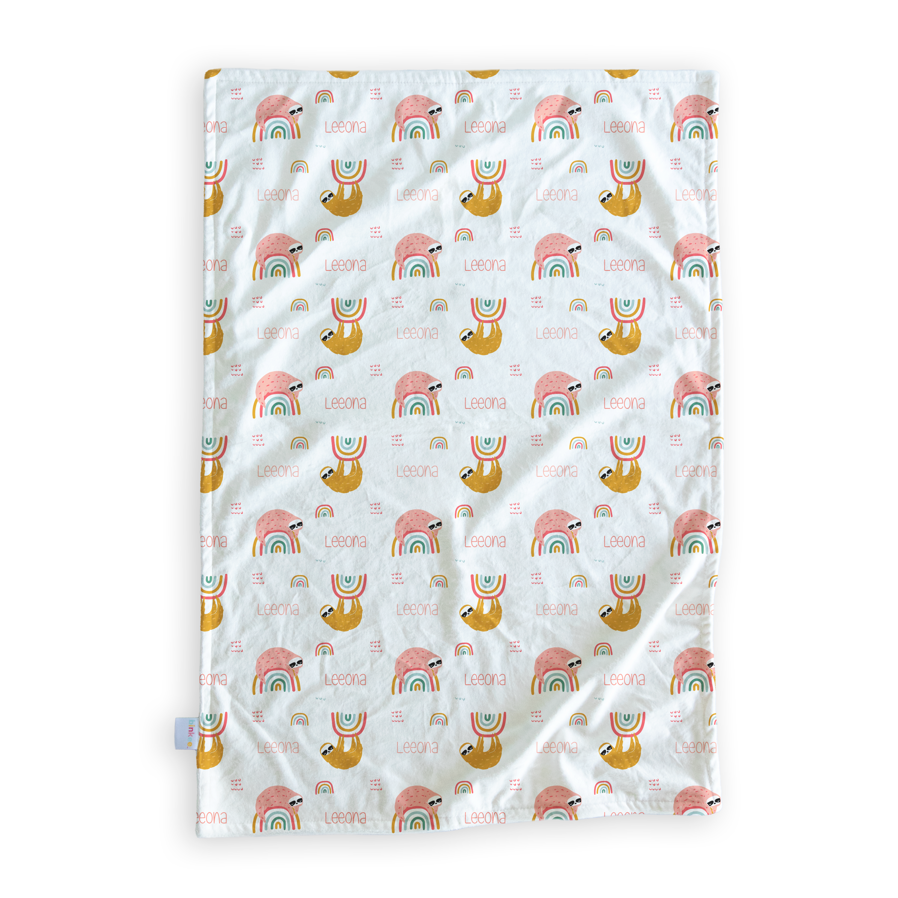 Rainbow Sloths (Pink) - Personalised Minky Blanket