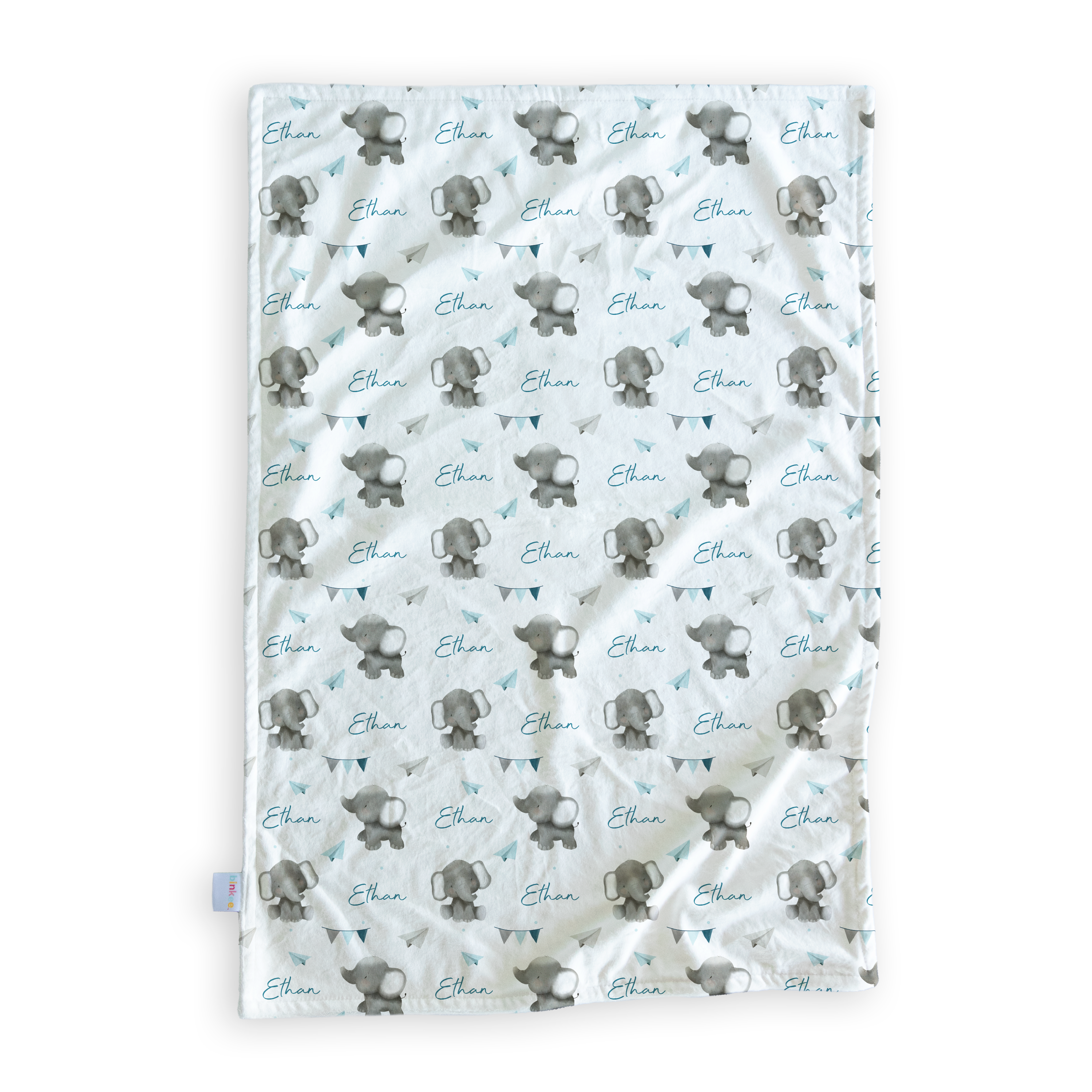 Baby Elephant (Blue) - Personalised Minky Blanket