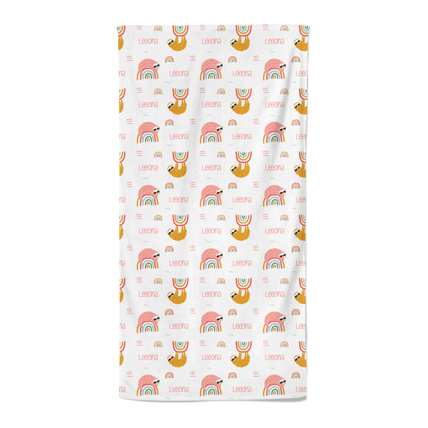 Rainbow Sloths (Pink) - Personalised Towel