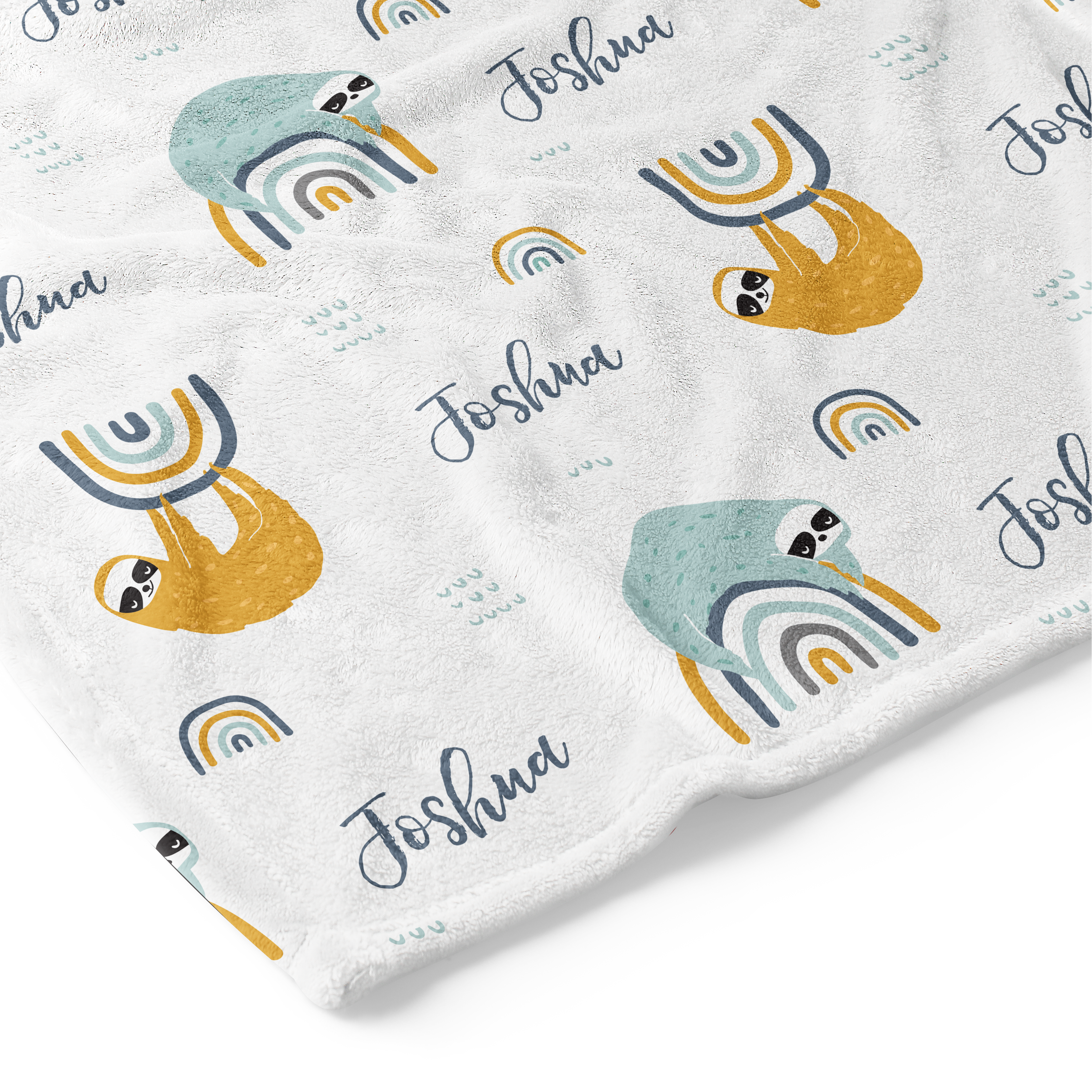 Rainbow Sloths (Blue) - Personalised Keepsake Blanket