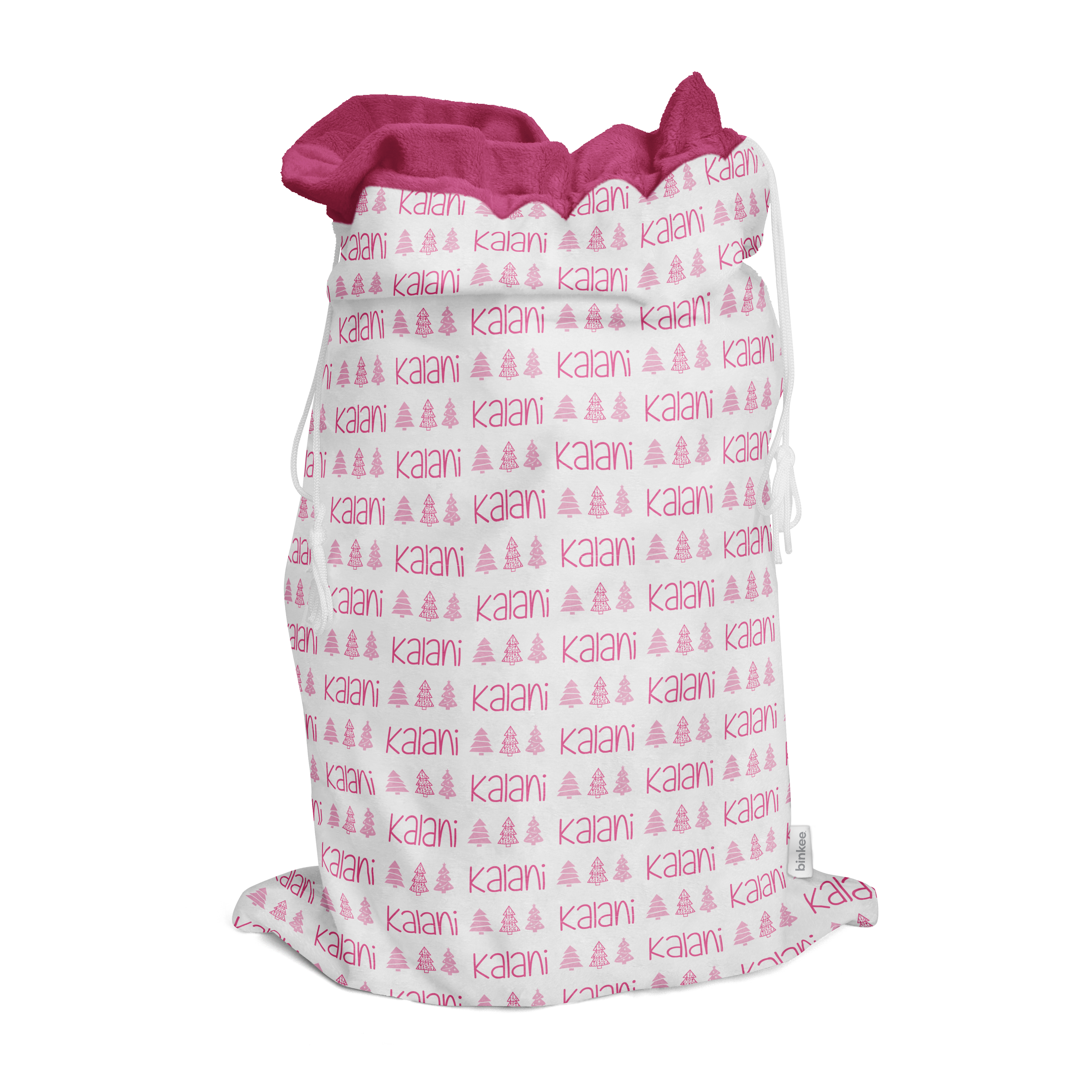Christmas Tree Name (Pink) - Personalised Santa Sack