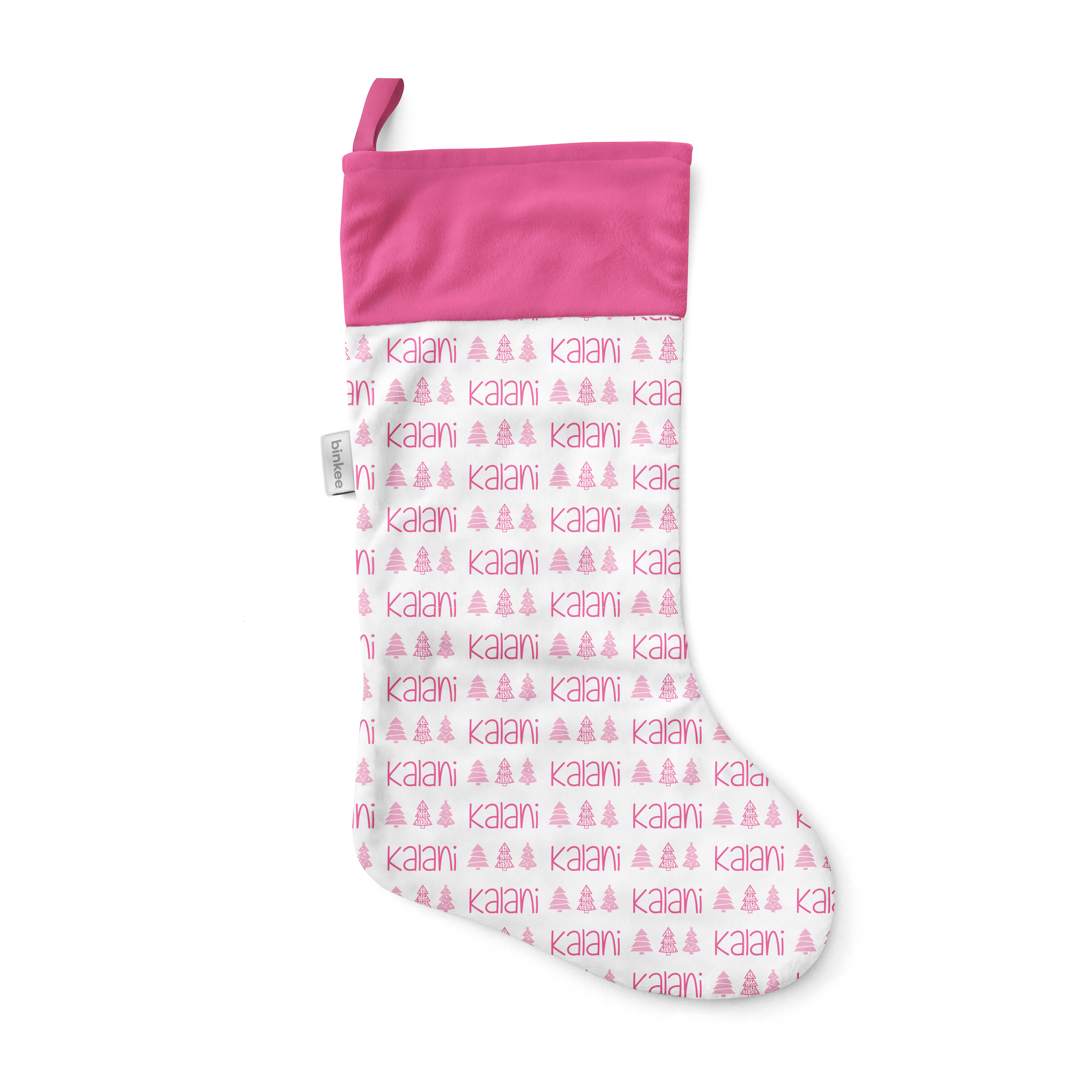 Christmas Tree Name (Pink) - Personalised Christmas Stocking