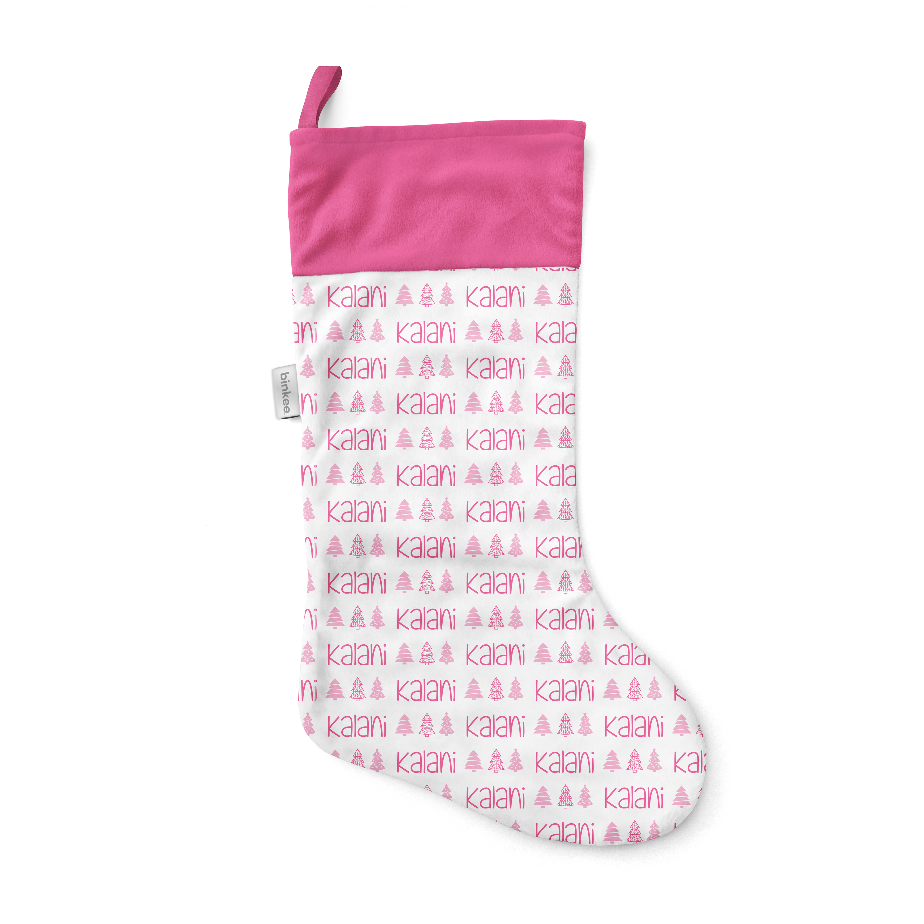 Christmas Tree Name (Pink) - Personalised Christmas Stocking