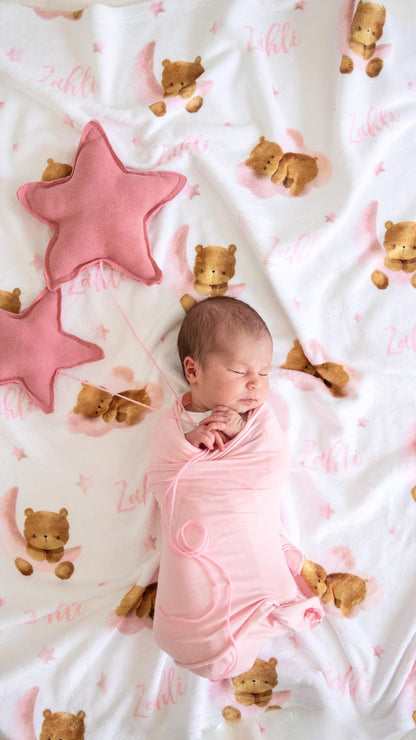 Pink Bear - Personalised Minky Blanket