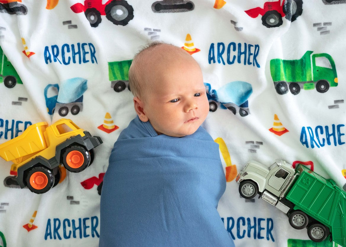 Construction (Bright) - Personalised Minky Blanket