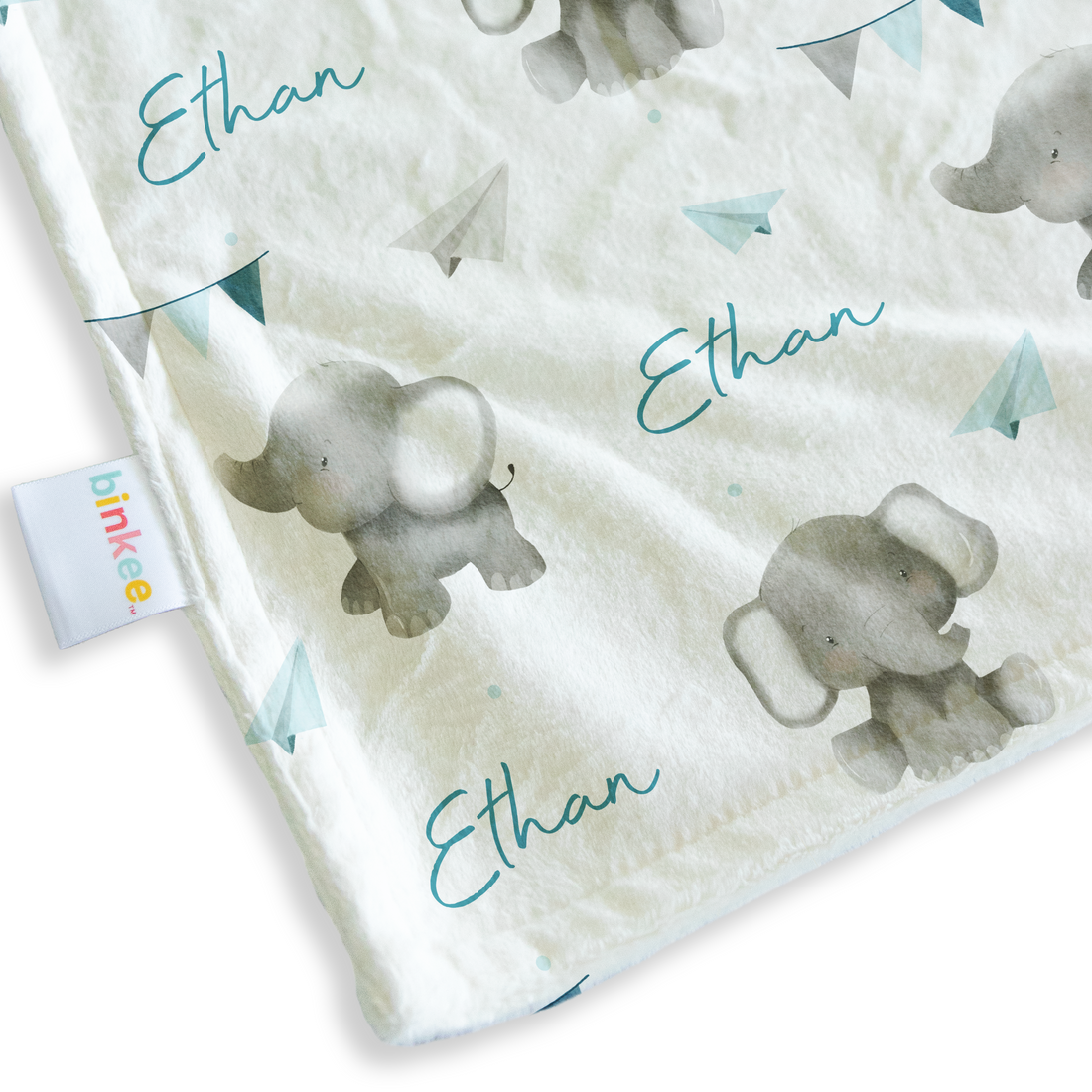 Baby Elephant (Blue) - Personalised Minky Blanket