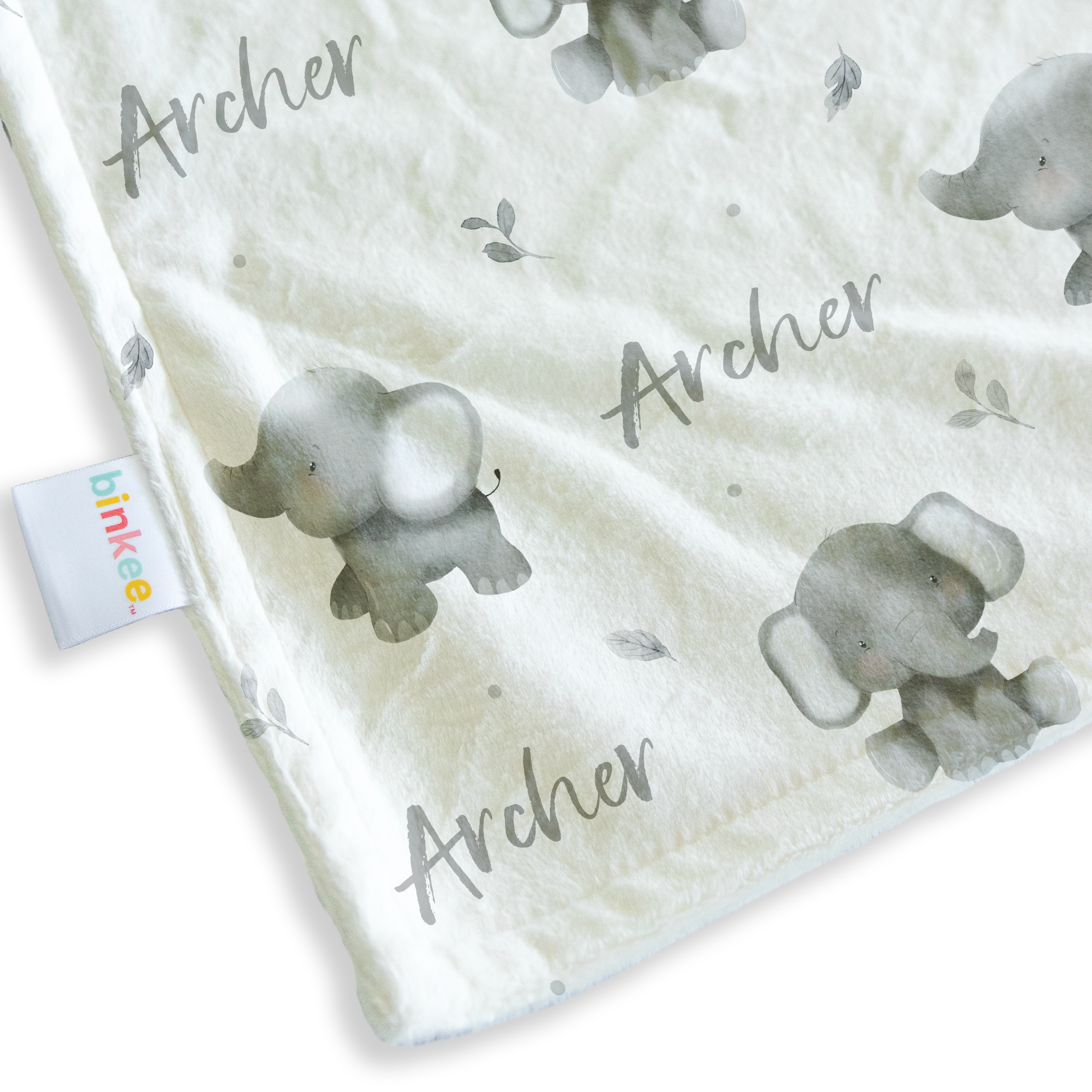 Baby Elephants (Grey) - Personalised Minky Blanket