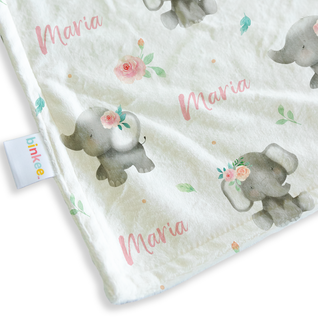 Baby Elephant (Pink) - Personalised Minky Blanket