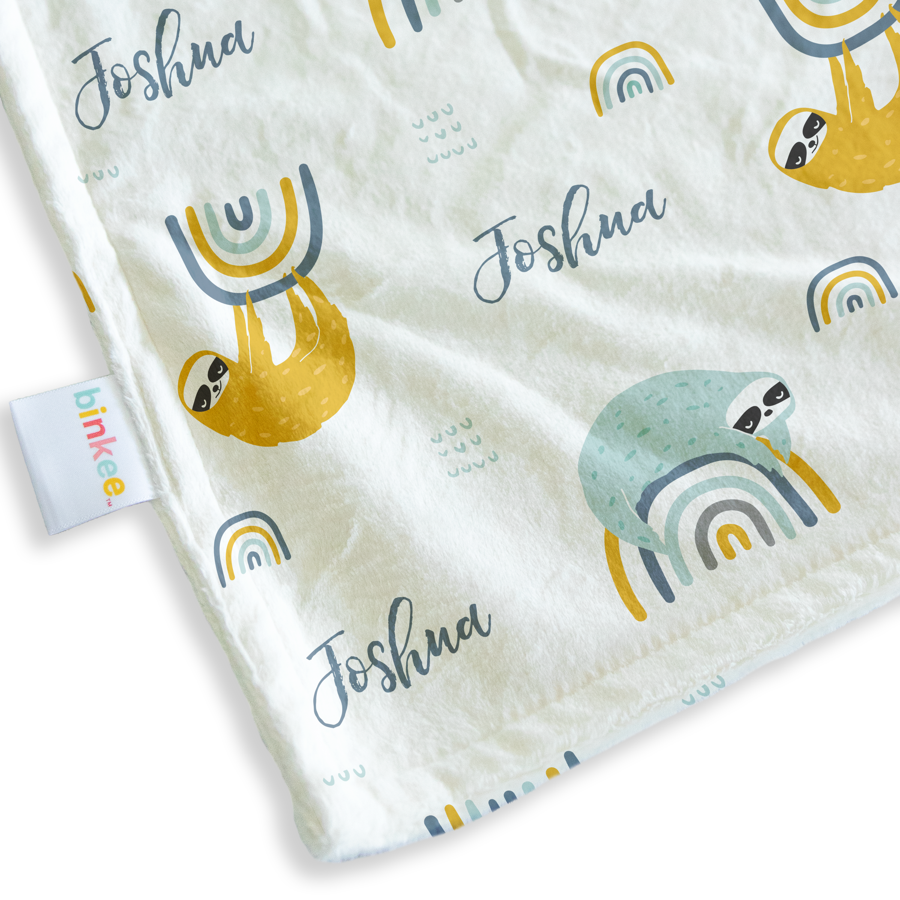 Rainbow Sloth (Blue) - Personalised Minky Blanket