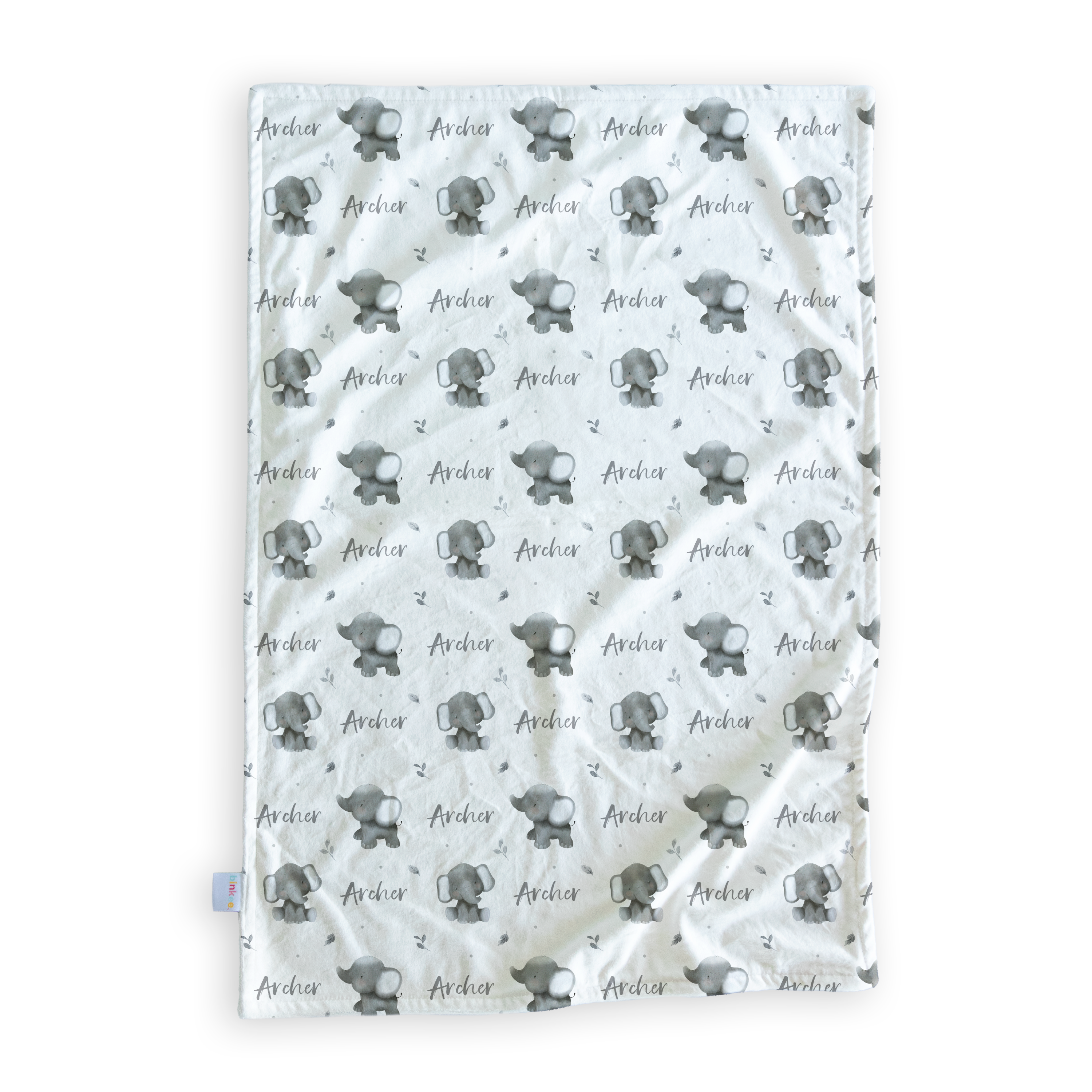 Baby Elephants (Grey) - Personalised Minky Blanket