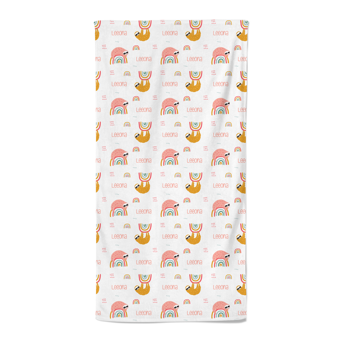 Rainbow Sloths (Pink) - Personalised Towel