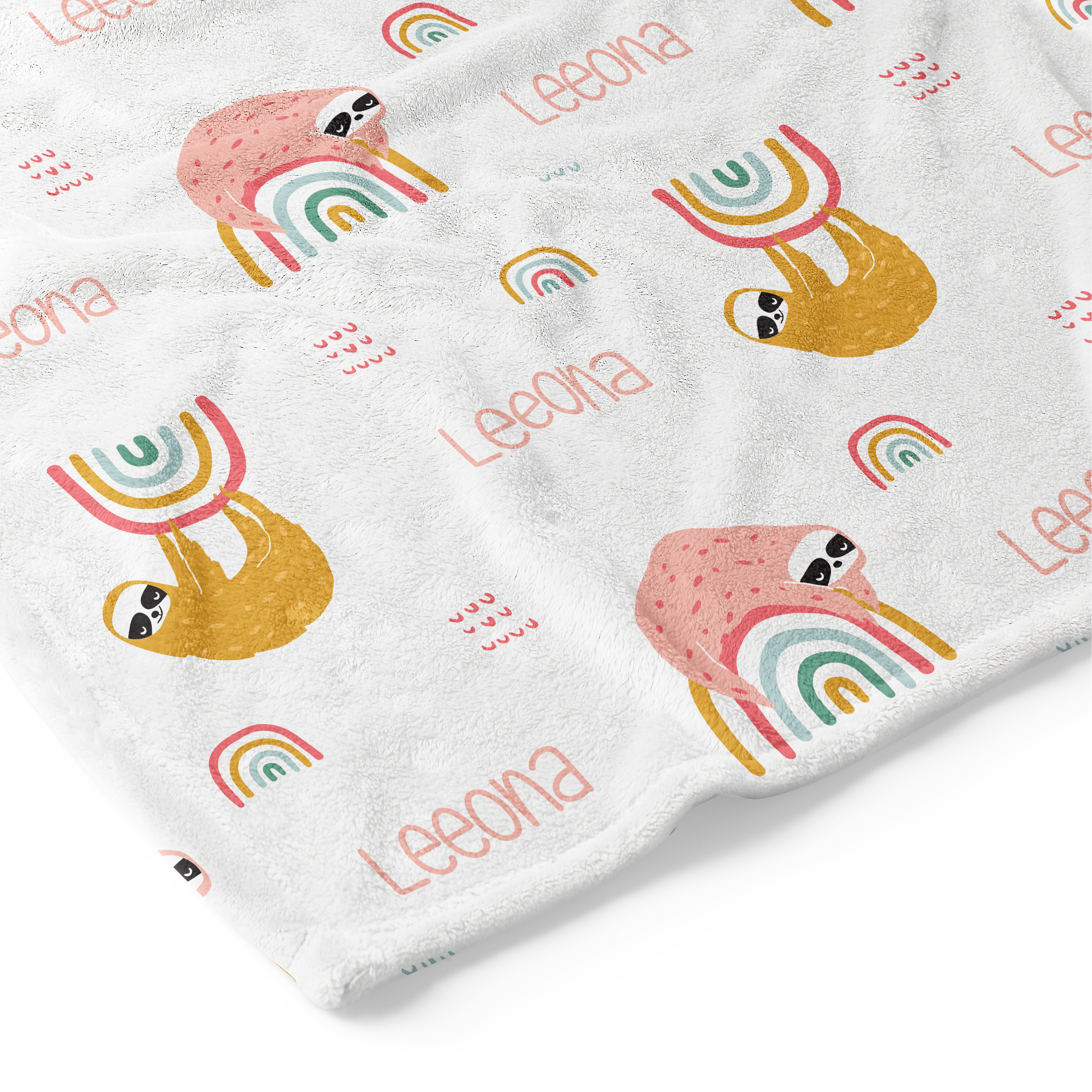 Rainbow Sloths (Pink) - Personalised Keepsake Blanket