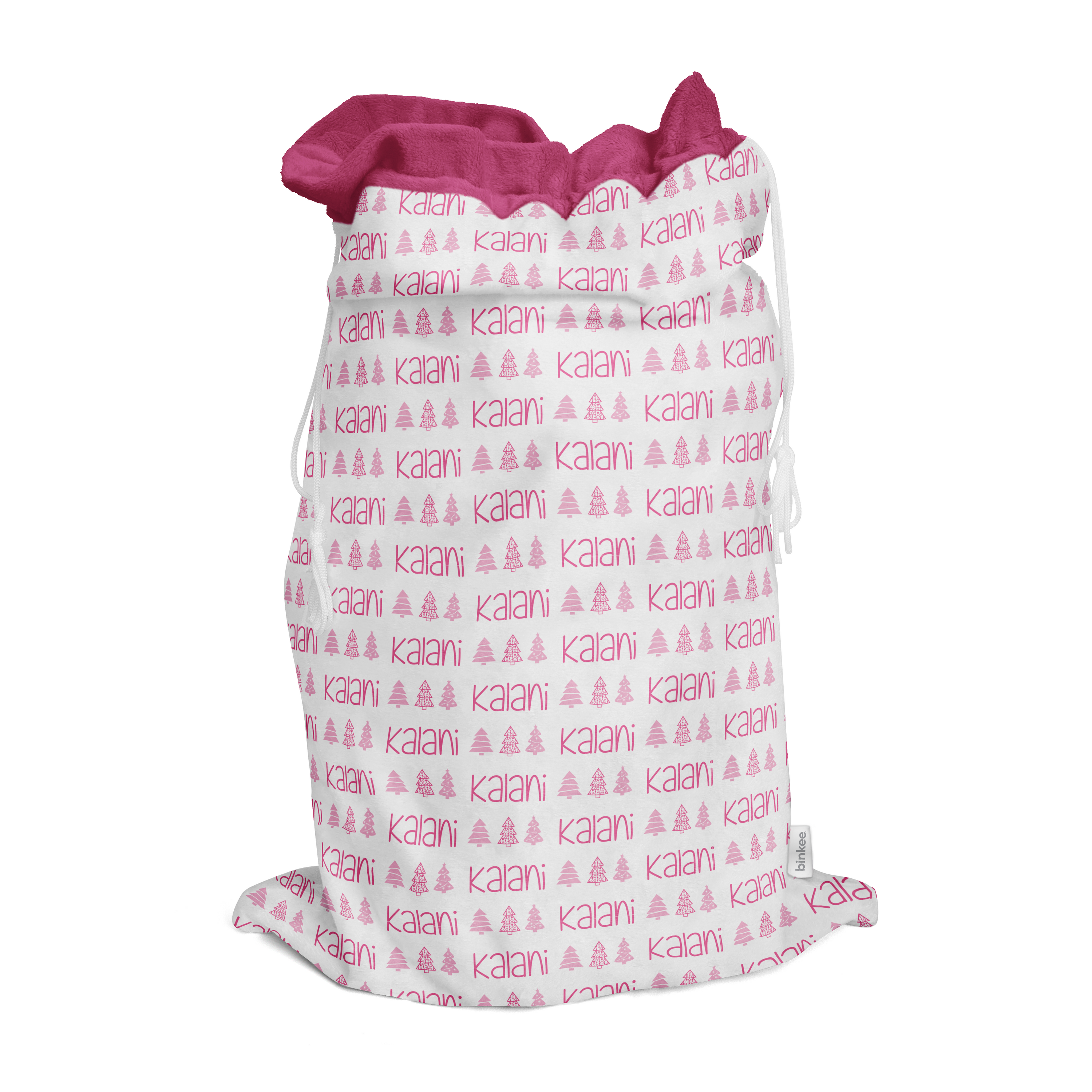 Christmas Tree Name (Pink) - Personalised Santa Sack