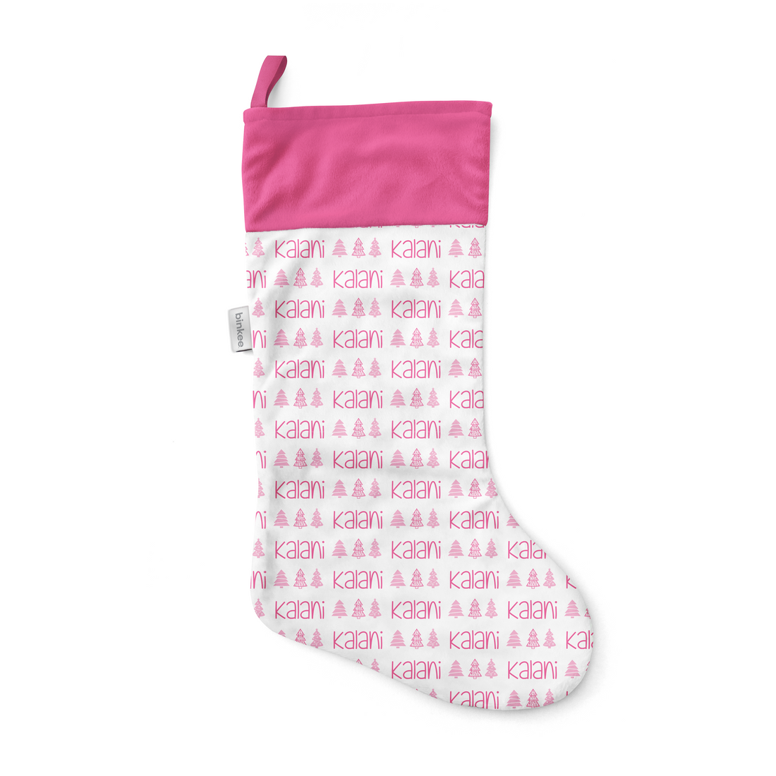Christmas Tree Name (Pink) - Personalised Christmas Stocking