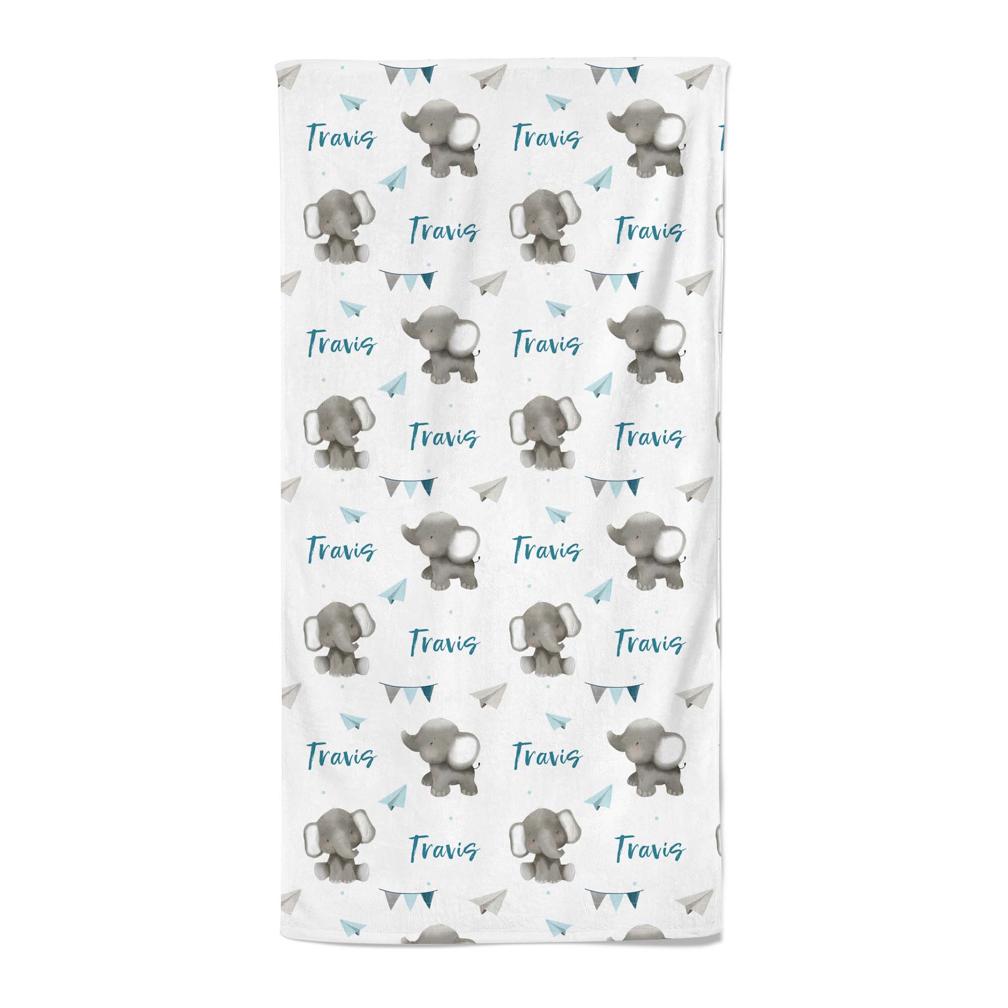 Baby Elephants (Blue) - Personalised Towel