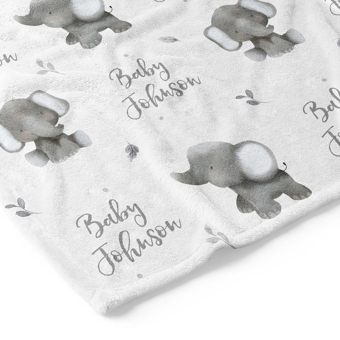 Baby Elephants (Grey) - Personalised Keepsake Blanket