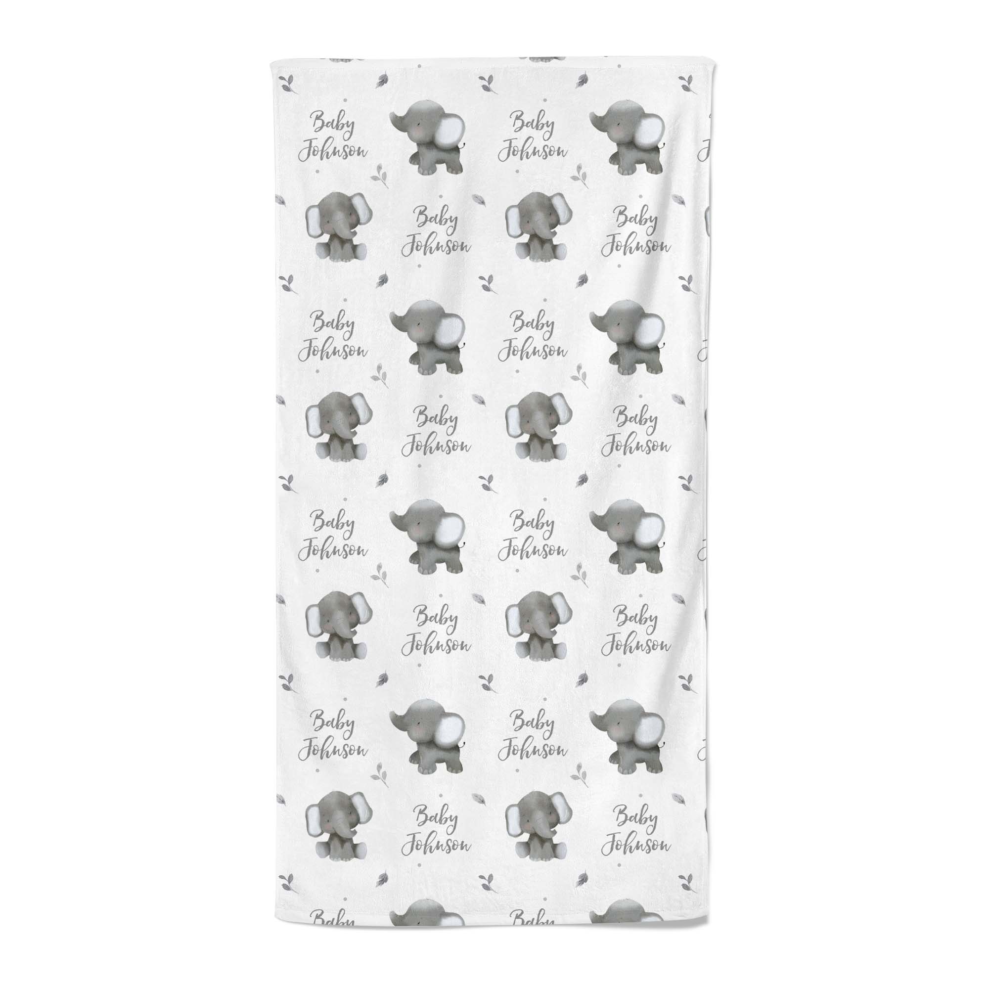 Baby Elephants (Grey) - Personalised Towel