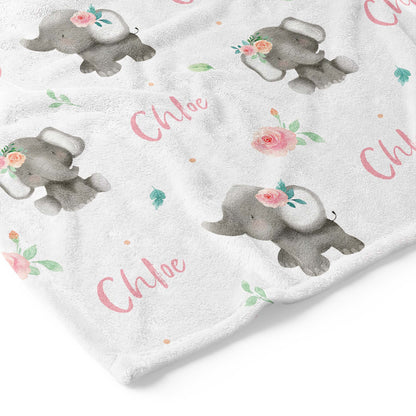 Baby Elephants (Pink) - Personalised Keepsake Blanket